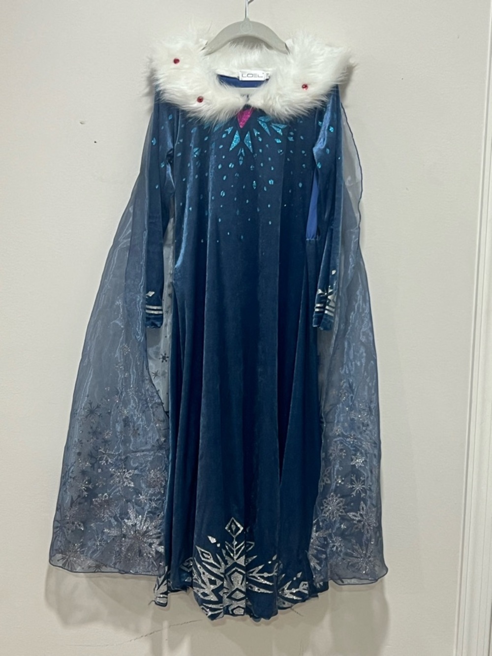 Girls Elsa Blue Princess Dress with White Faux Fur Collar with Attached Cape